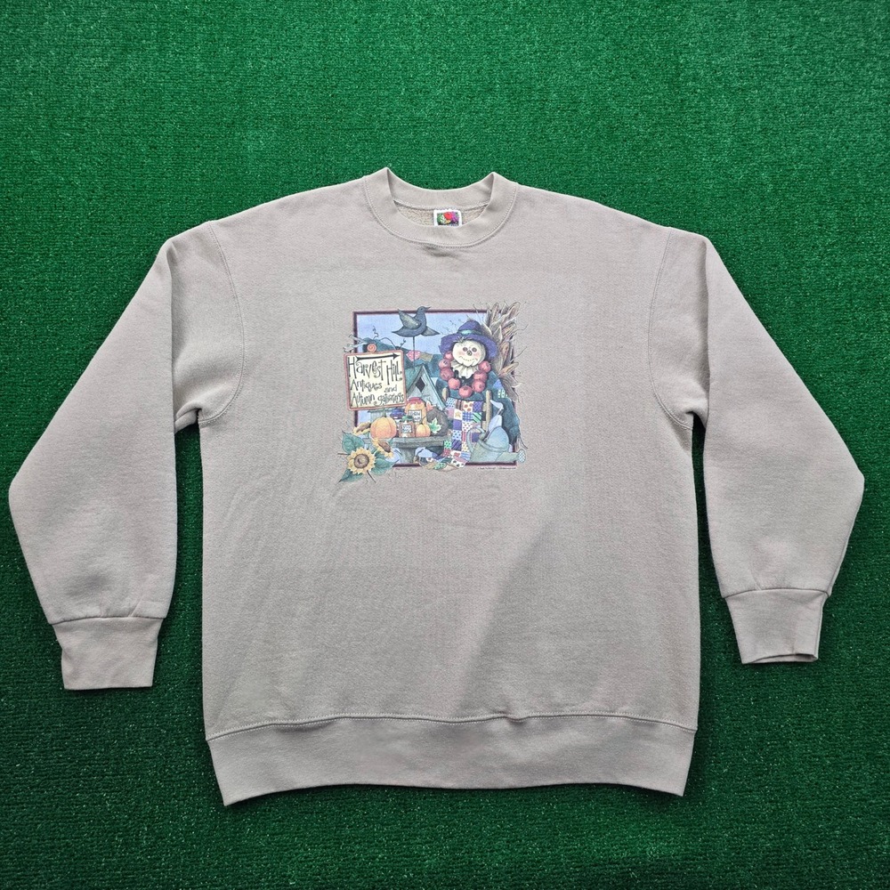 Harvest Hill Scarecrow Sweatshirt Mens Large Tan Crewneck Pullover‎ Autumn